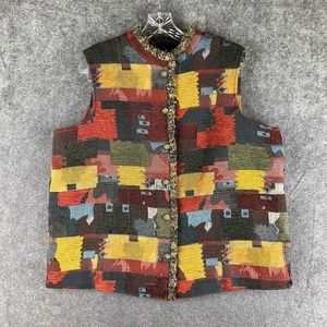 Coldwater Creek Vest‎ Womens XL Mixed Media Patchwork Button Up